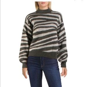 Aqua Women's 100% Cashmere Sweater Gray Zebra Animal Print Balloon Sleeves NWT